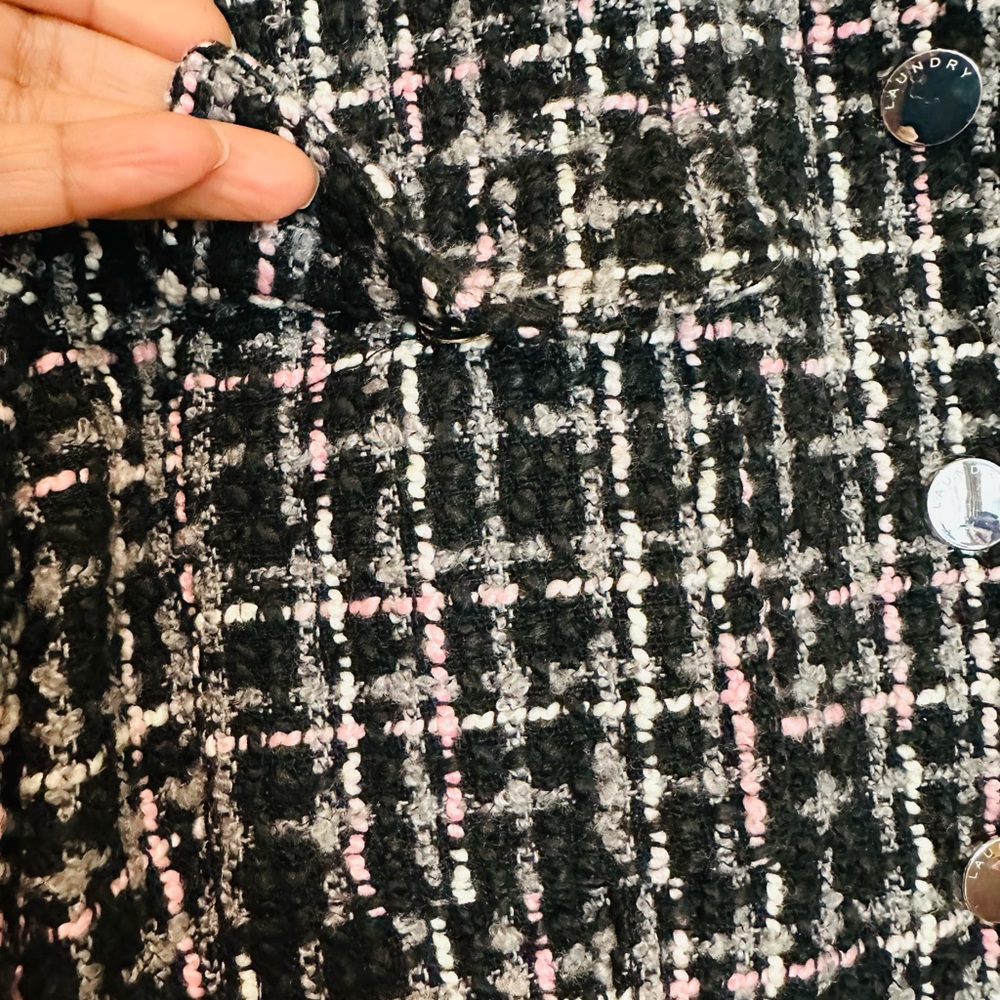 NWT Laundry by Shelli Segal Tweed Plaid Coat Jacket Fit & Flare Women Black -M - Picture 16 of 16
